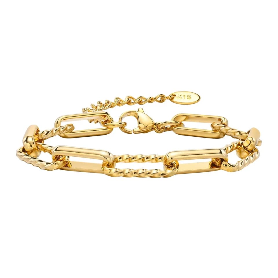 ZAKOL Bracciale classico a catena con graffetta Bracciale con ciondoli rettangolari color oro per le donne Regalo di gioielli per compleanno di nozze