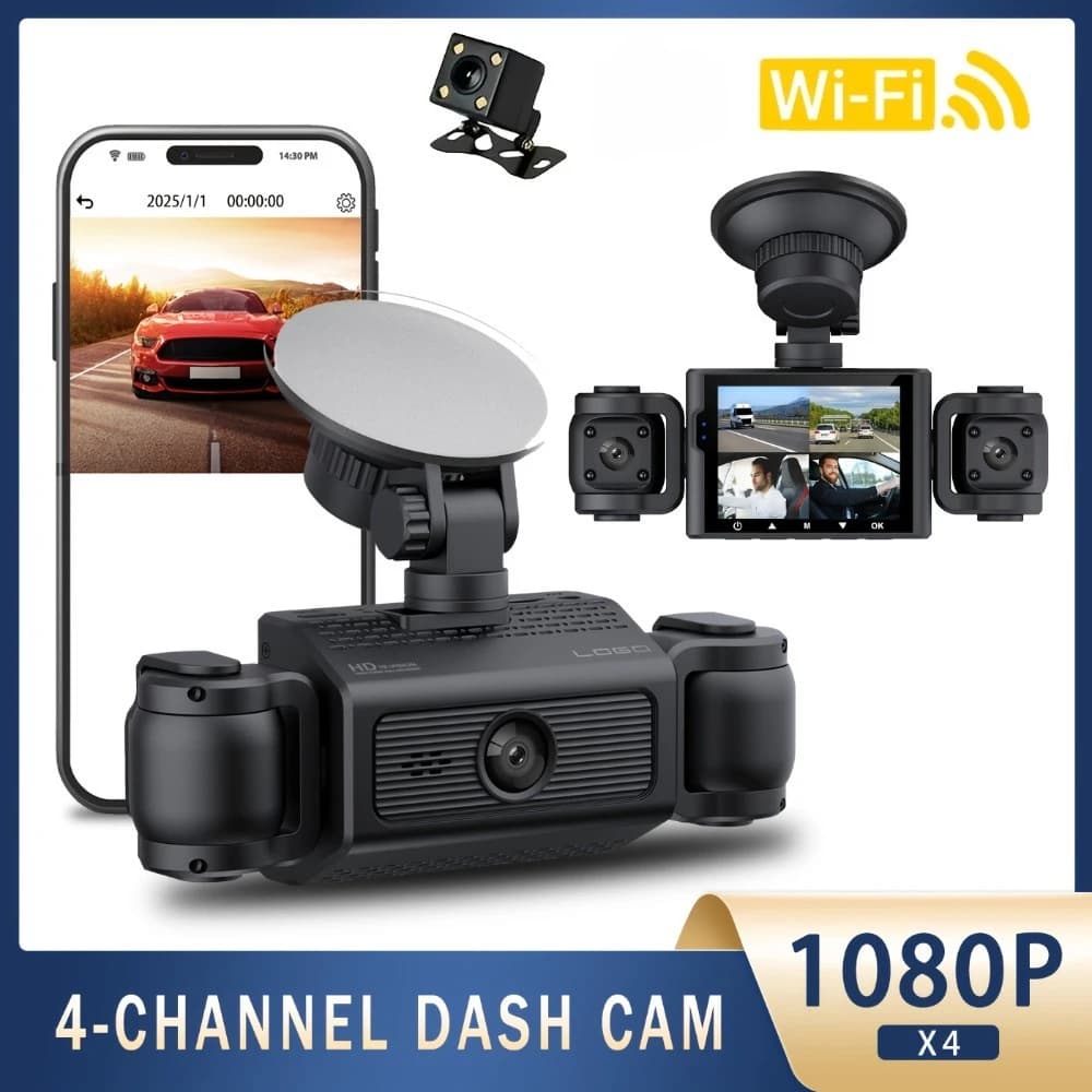 360 ° Dash Cam for car 4 channel WIFI 1080P DVR for car 4 lenses Camera for front view left Night vision Black box