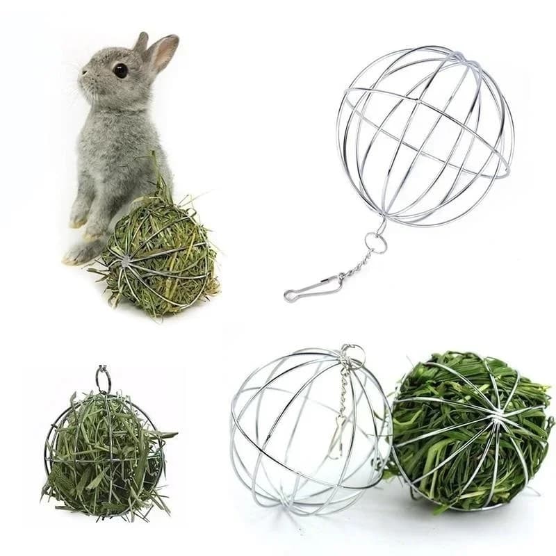 Sfera rotonda Distributore di mangimi Sospensibile Placcato Fieno Rack Palla Giocattolo per animali domestici Cavia Criceto Coniglio Erba Palla sospesa Giocattolo