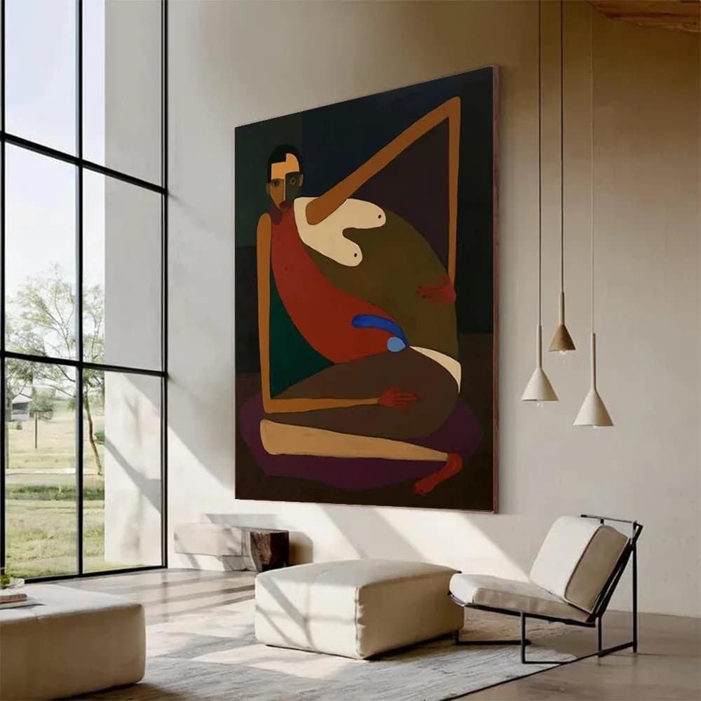 Handmade Abstract Oil Painting on Canvas Unique Portrait Wall Art Picture Decor Home Living Room - Modern Unique Image Artwork