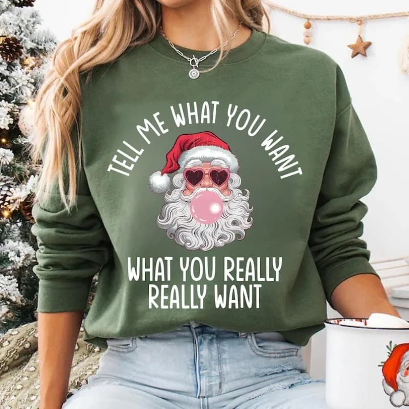 Divertente felpa della cultura pop di Babbo Natale Dimmi che vuoi Natale Bubble Gum Santa Top anni '90 Nostalgia Regalo di festa Kitch Natale