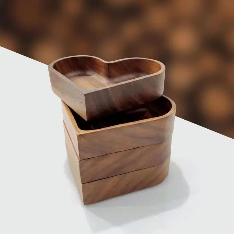 Vassoio Impilabile in Legno per Frutta Secca e Noci - Vassoio Creativo in Legno di Noce con Scatola a Forma di Cuore in Legno Massello