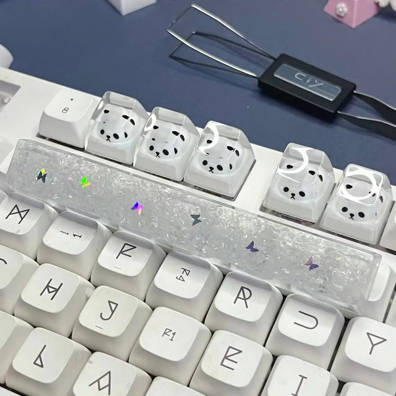 Keycaps Trasparenti a Farfalla Personalizzabili 6.25u Barra Spaziatrice Asse Incrociato per Tastiera Meccanica da Gioco