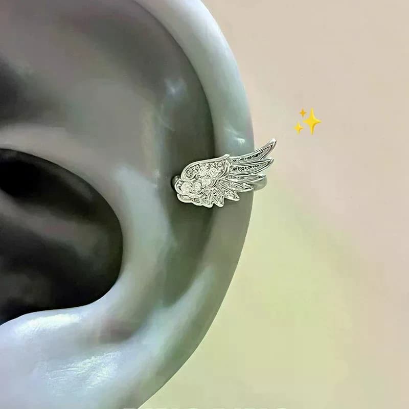 Vintage Couples Creative Angel Wings Ear Cuff Earrings Women Sparkling Zircon Birthday Jewelry Gift
