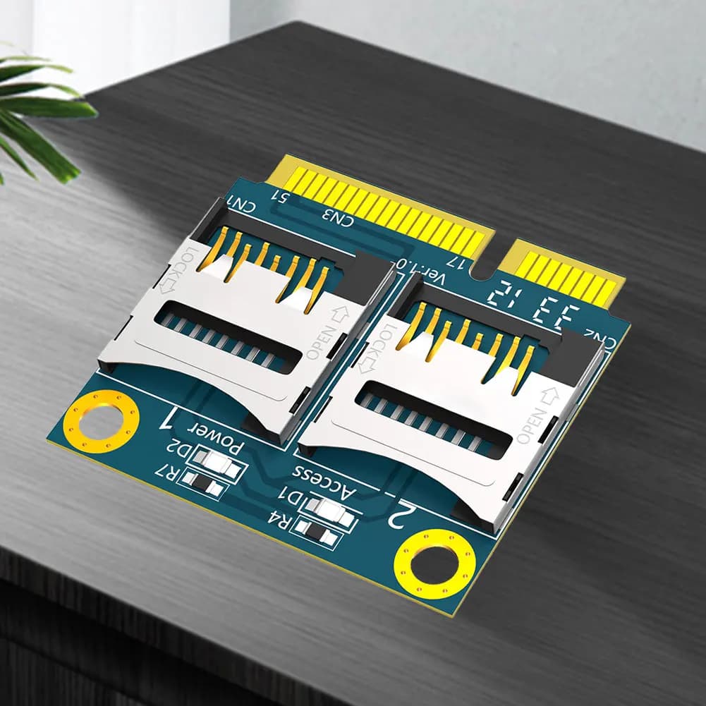 Adattatore Dual TF Card a Mini PCI-E con Mezza Staffa, Scheda Adattatore Mini PCI Express, Lettore di Schede di Memoria