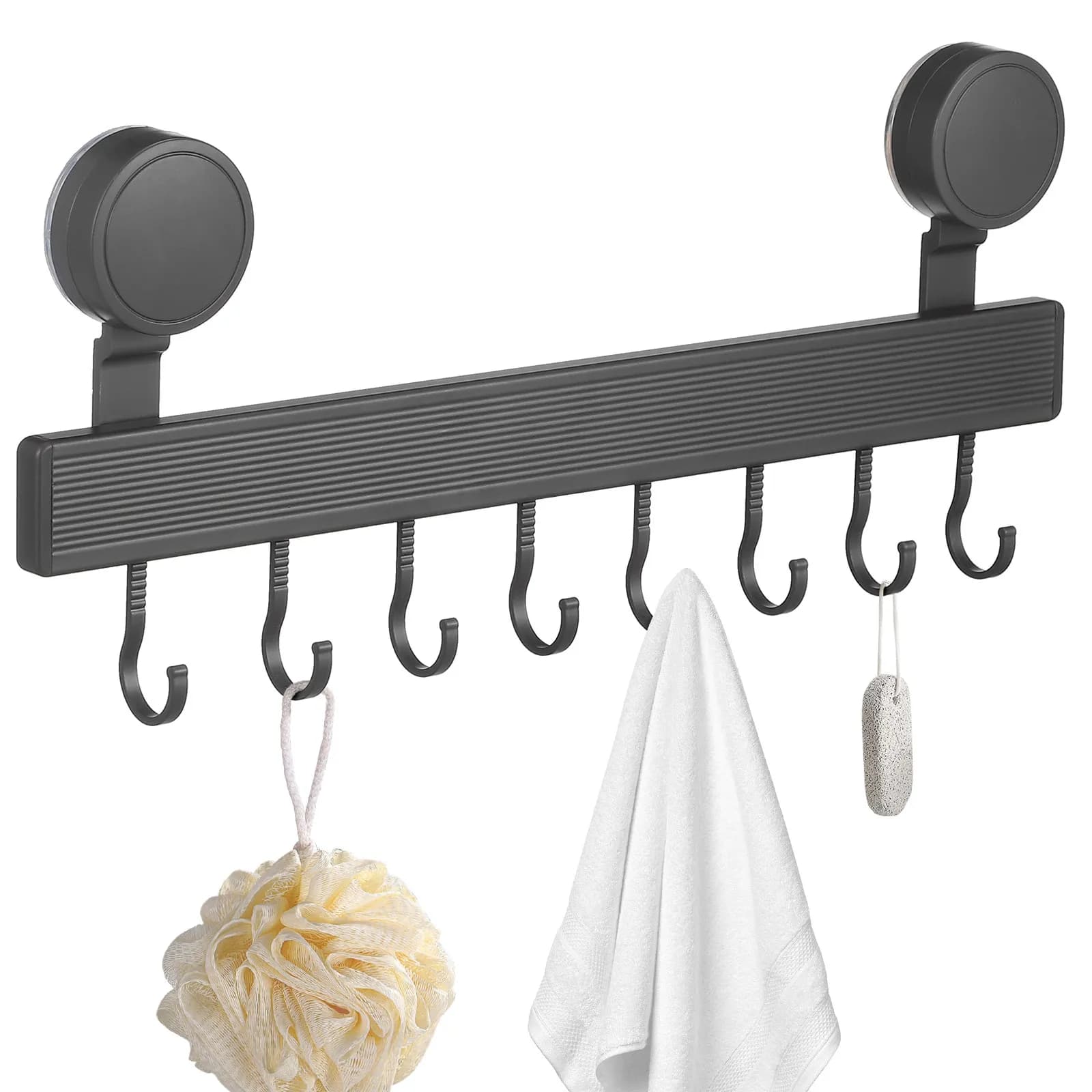 Gancio a ventosa resistente da cucina con 8 ganci, salvaspazio, senza foratura, organizer da parete per asciugamani, utensili, pentole e padelle