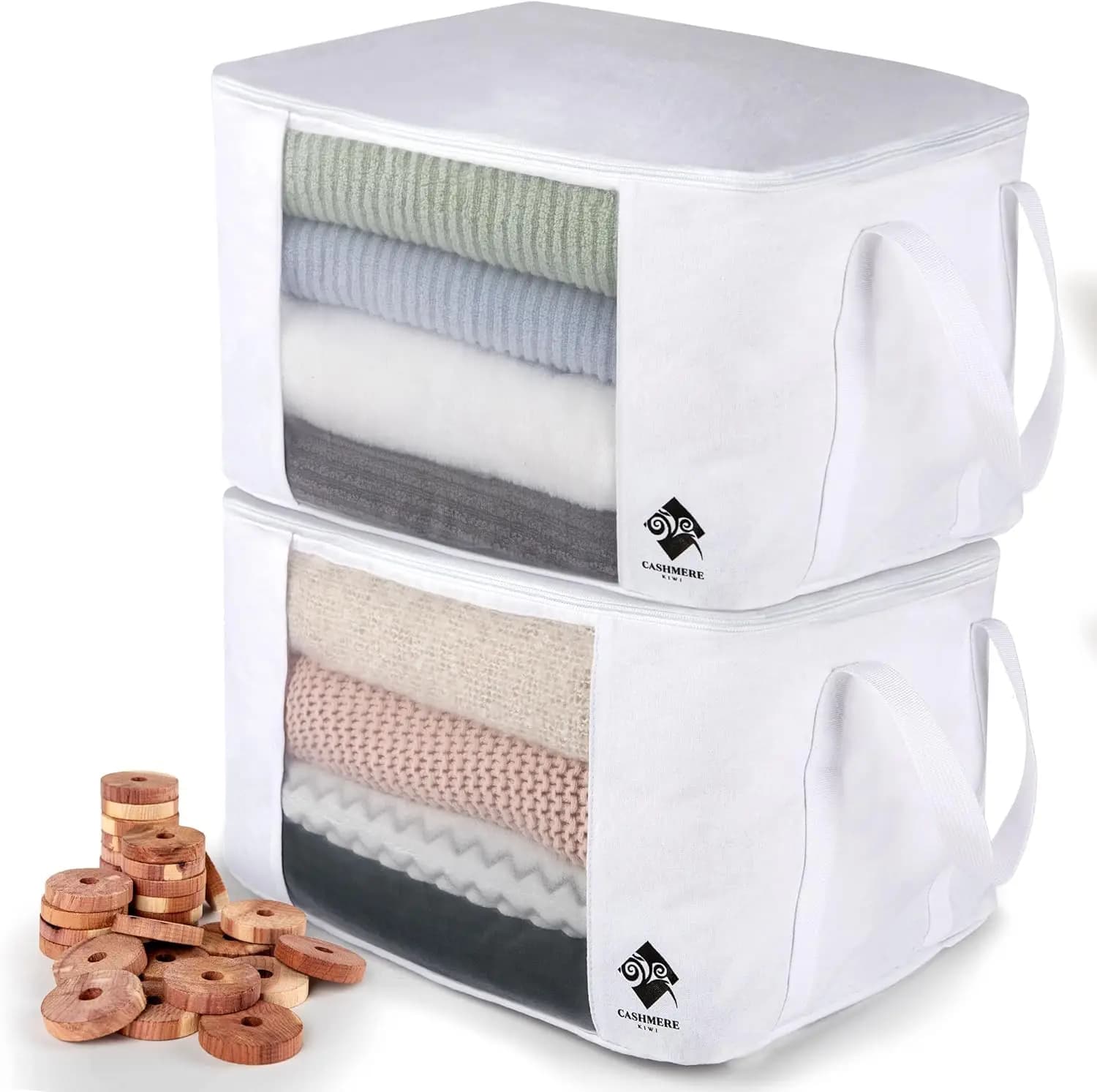 Grandi Sacche Portaoggetti in Cotone con Anelli di Cedro e Finestra in Rete, Organizer 15x11x9 Pollici per Lana e Cashmere