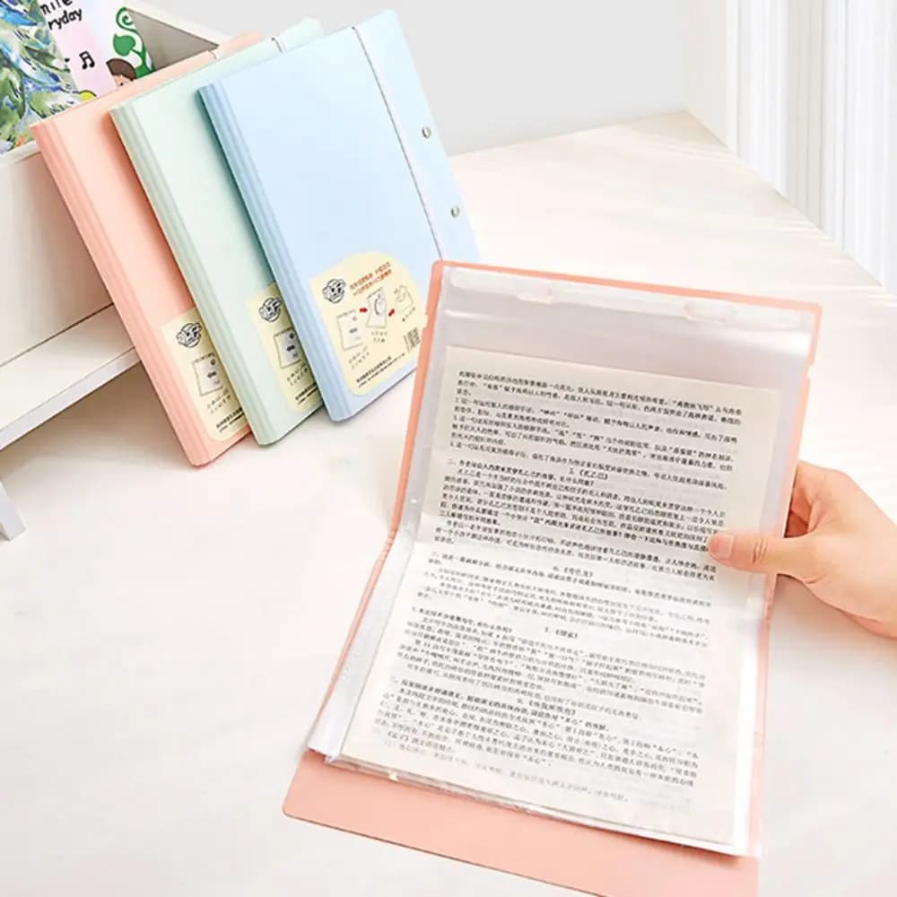 Cartella portadocumenti da A5 a A4 con fogli sfusi e pagine interne, clip per conservare fogli di prova, libretto pieghevole impermeabile per studenti