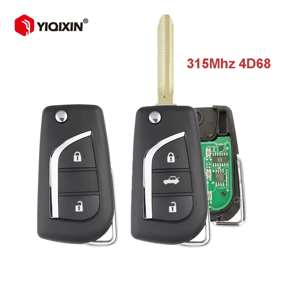 YIQIXIN Per Toyota RAV4 Hilux Yaris Vios Camry Prado Corolla 315Mhz Chiave A Distanza Dell'automobile 4D68 Chip TOY43 Lama 2/3 Pulsante di Controllo Automatico