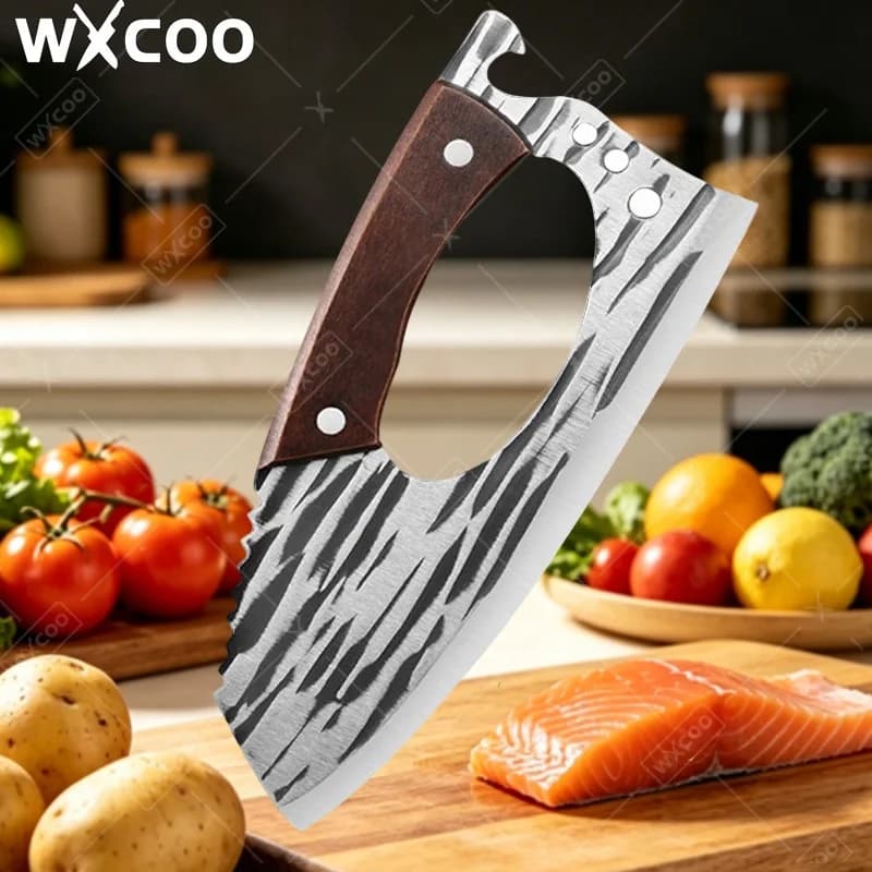 Coltello da Cucina WXCOO Salva-Sforzo, Coltello da Macellaio Artigianale in Acciaio Inossidabile, Coltello da Chef Forgiato per Uso Domestico, per Verdura, Frutta e Disossamento