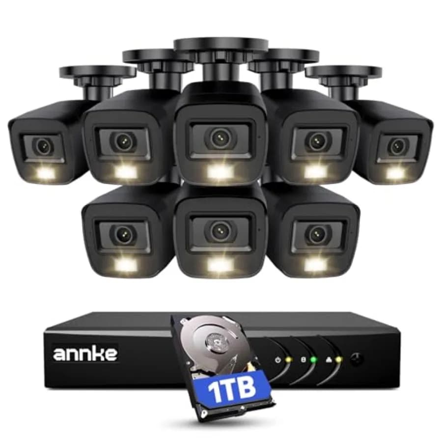 Outdoor security camera system with AI human/vehicle detection, H.265+ DVR, IP67-rated 2MP cameras, smart dual light, color nig