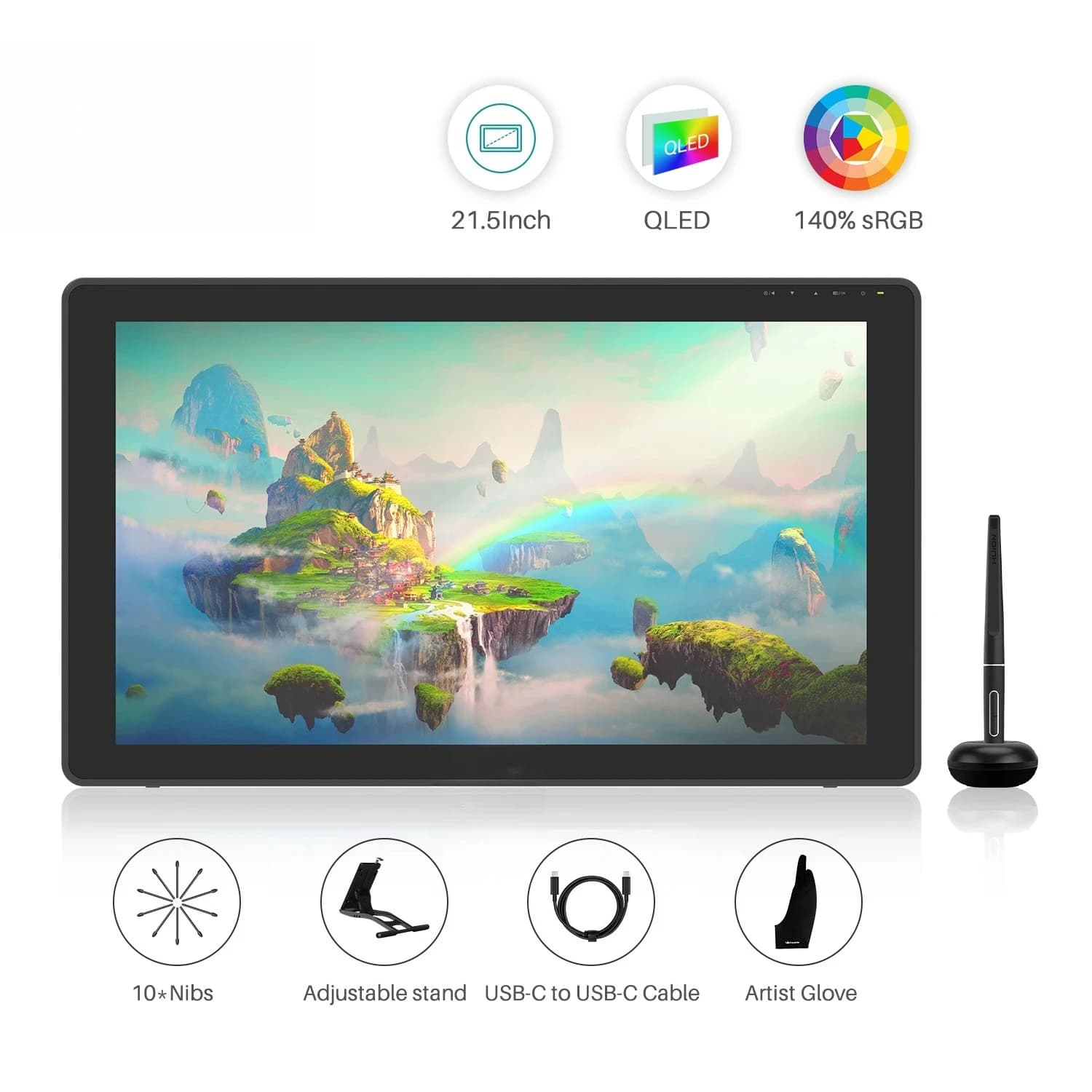 Kamvas 22 Plus Qled Graphics Tablet Monitor Schermo da disegno Display con penna artistica da 21,5 pollici 140% srgb