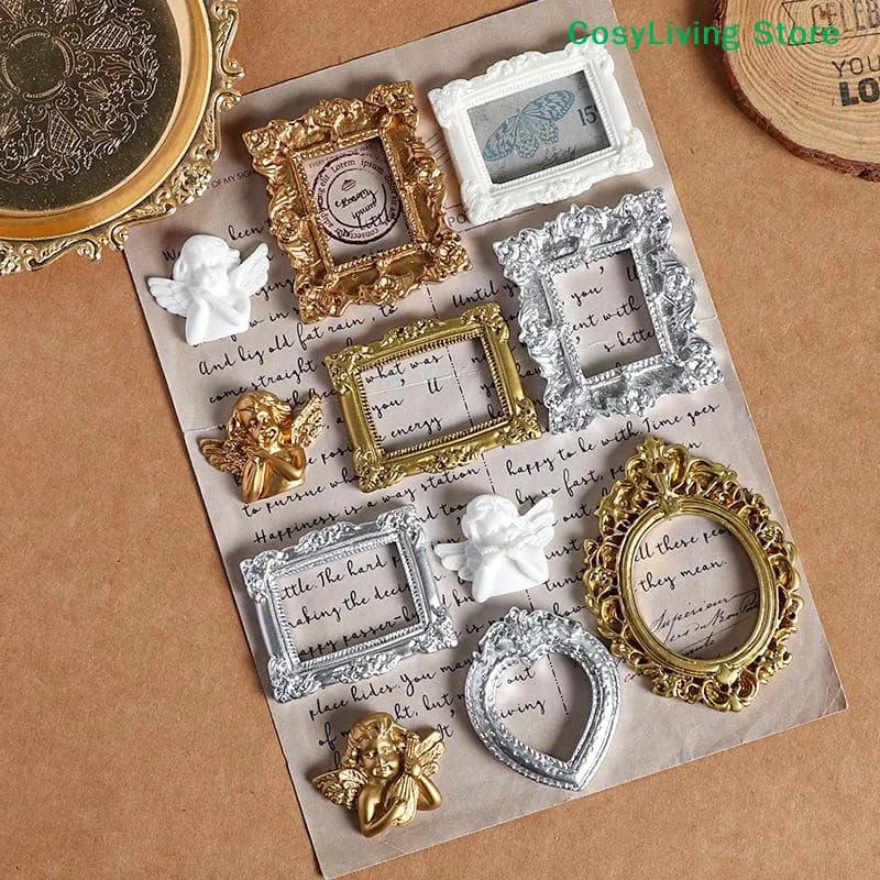 [CL]4Pcs Mini Simulation Retro Baroque Resin Relief Small Photo Frame European Picture Frame Exquisite Relief Ornament[CL]