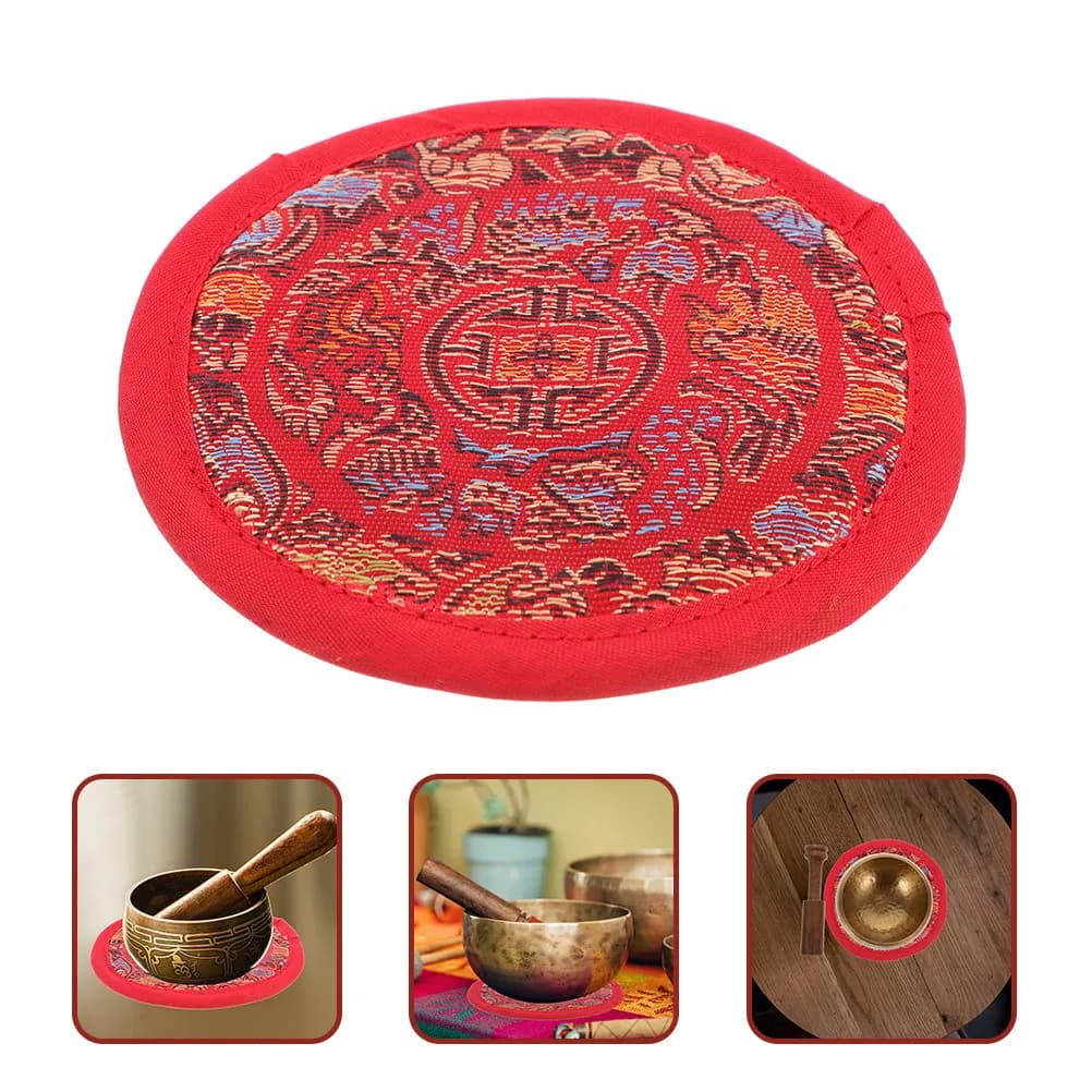 Singing Bowl Cushion Round Embroidered Sound Bowl Mat Durable Meditation Ritual Display Pad
