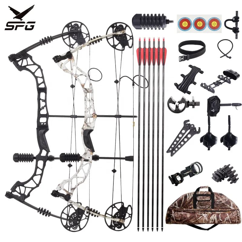 SPG Arco composto Tiro con l'arco Archi da caccia e set di frecce Stabilizzatore Sight Faretra Resto Bersaglio D-loop 35-70 Lb Attrezzatura da allenamento in metallo