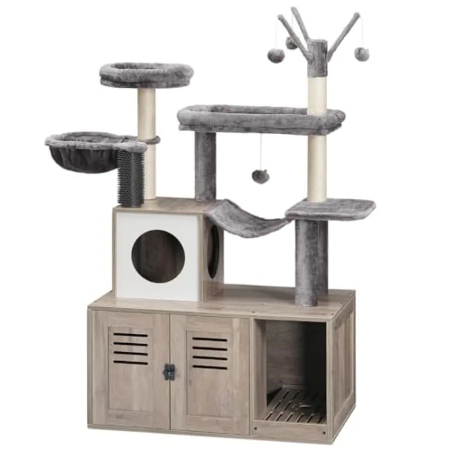Grande Albero per Gatti con Lettiera Nascosta e Box per Lettiera Lungo 78 cm, Moderno Tiragraffi per Gatti con Posti per Tirare e Scratching Post