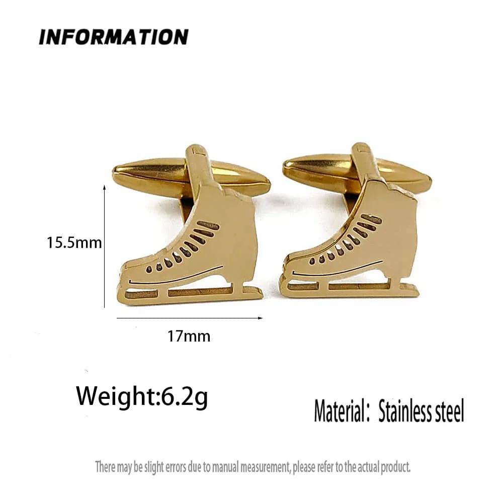 18K Gold Plated 316L Stainless Steel Ice Skate Cufflinks Sports Skating Shoe Shirt Cuff Buttons Mens Suit Accessories