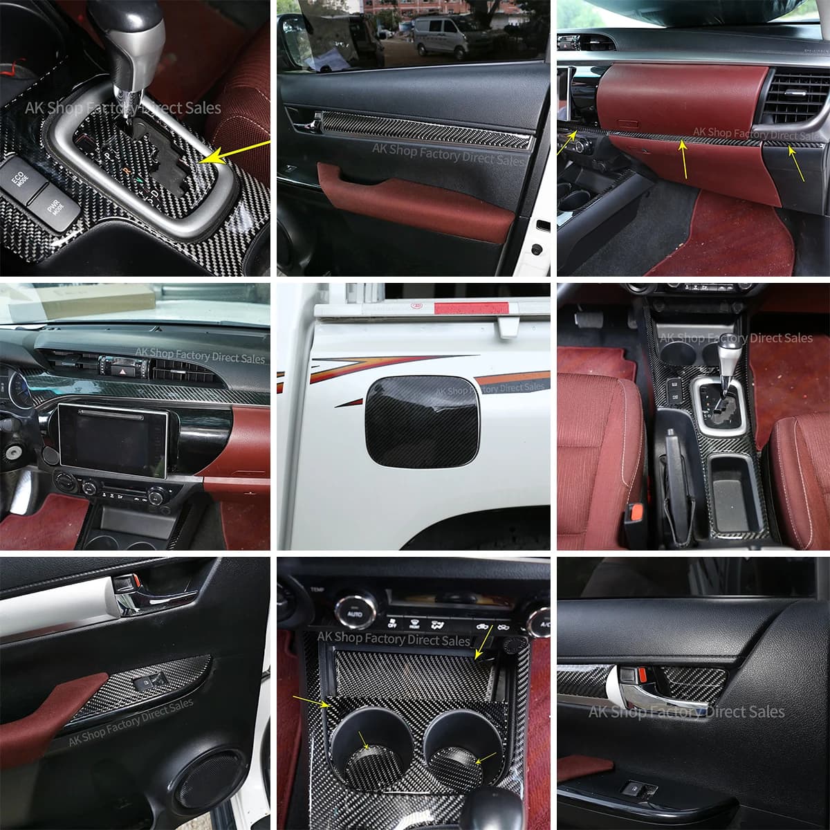 For Toyota Hilux 2015-2021 Real Carbon Fiber Car Interio Door Panel Decoration Strip Decoration Sticker Car Accessories LHD/RHD