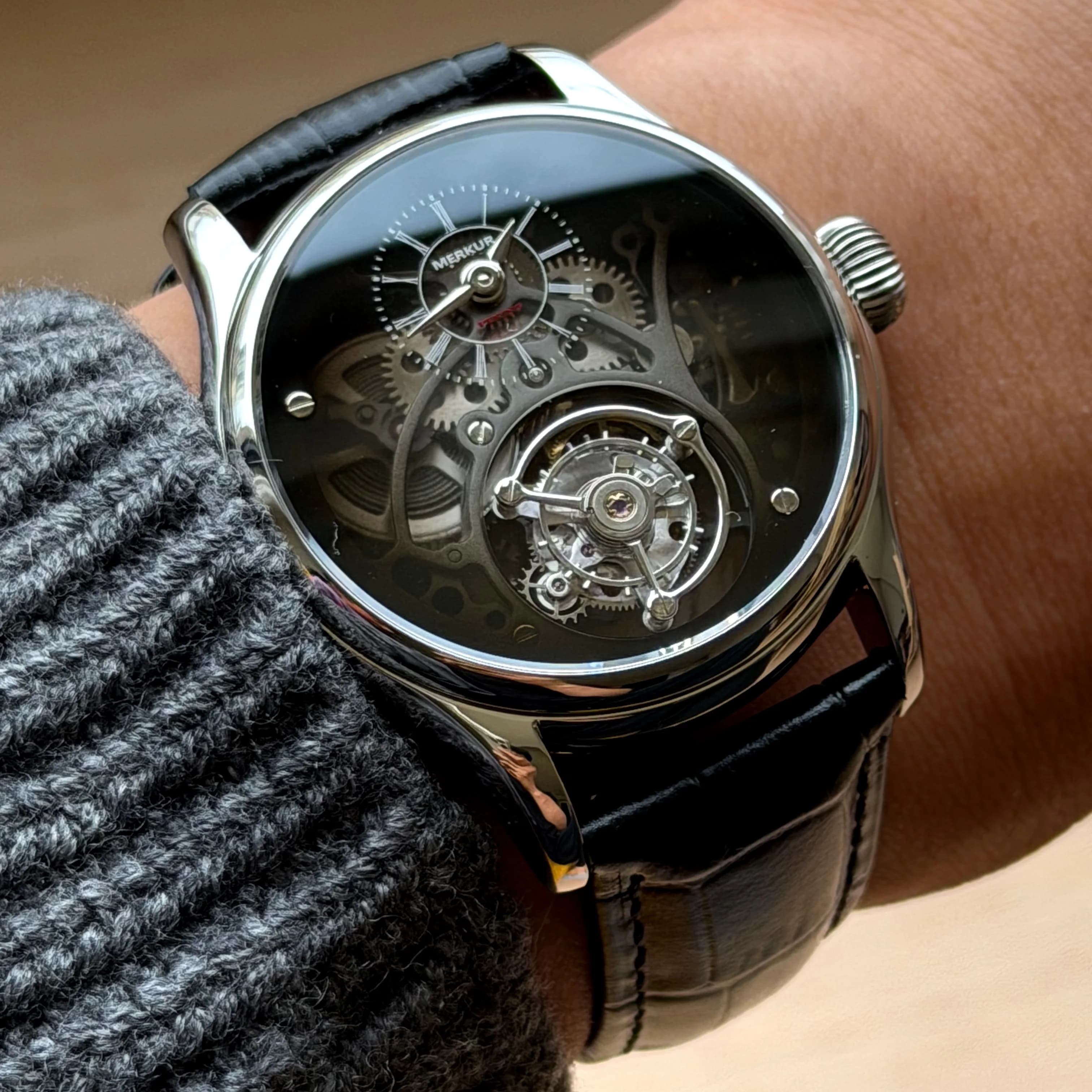 Orologio Merkur 100% Tourbillon con scheletro trasparente, orologio da uomo con vetro zaffiro, orologio meccanico da polso da uomo, Reloj Hombre 42mm