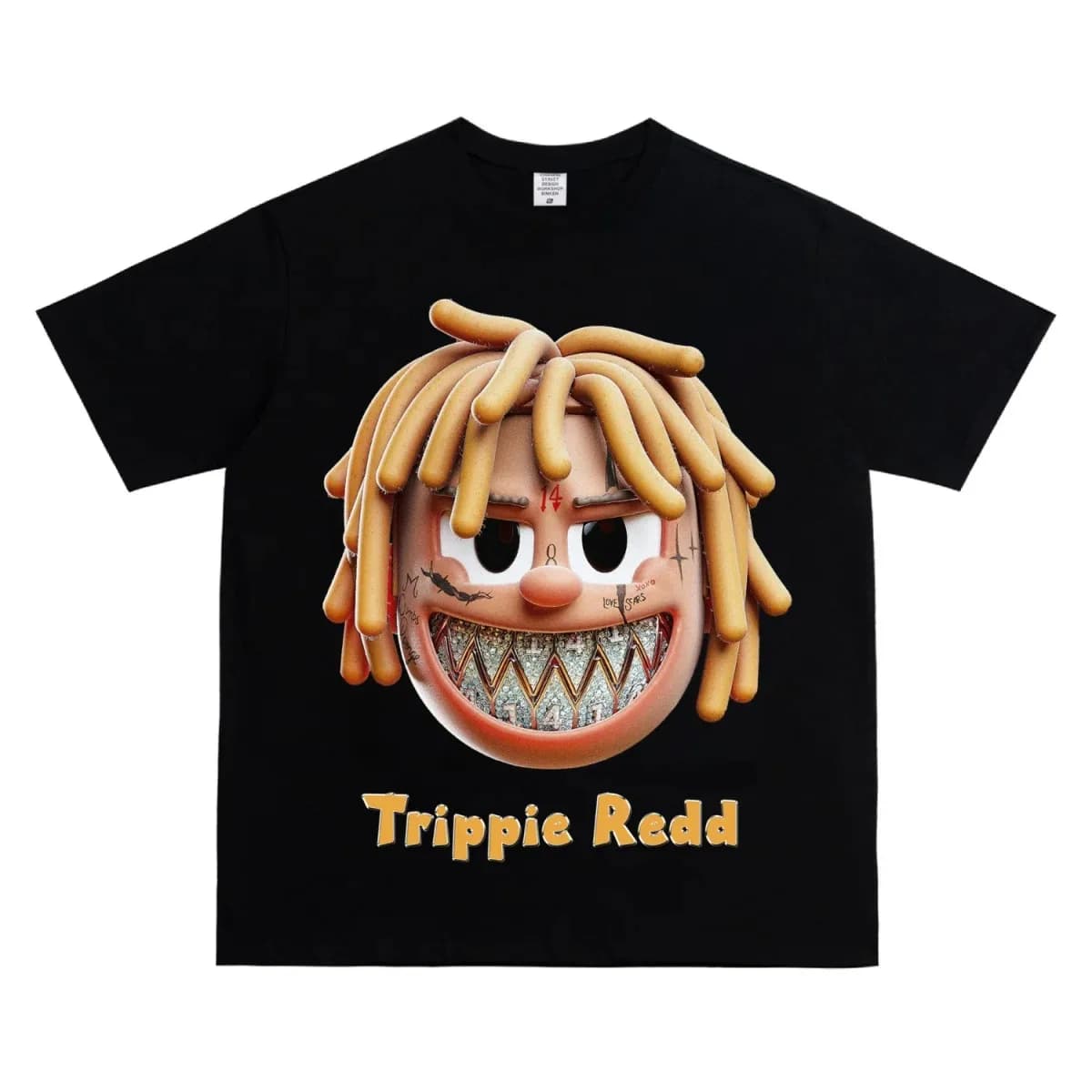 Nuovo Rapper Hip Hop Trippie Redd Cartoon Stampa T-shirt a maniche corte Camicia da uomo e da donna con fondo pesante
