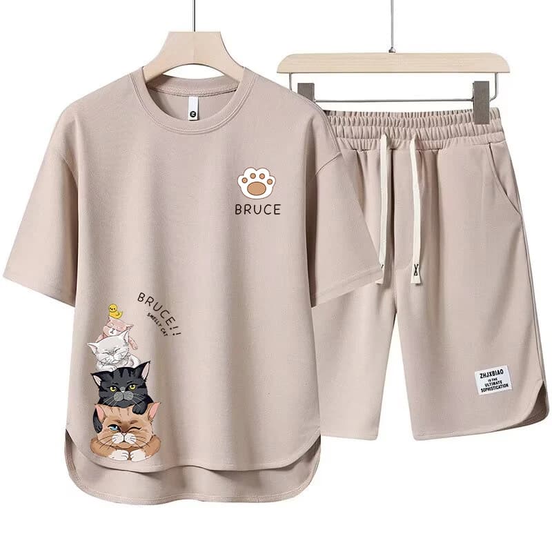 Completo Sportivo Estivo Casual da Uomo: T-Shirt a Maniche Corte e Pantaloncini, Stile Trendy Nuovo di Zecca per Adolescenti in Fibra di Poliestere