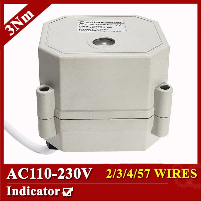 220V Electric Valve Actuator, 2/3/4/5/7 Wires, 3 Nm Motorized Valve Drive with Indicator and Power Failure Return