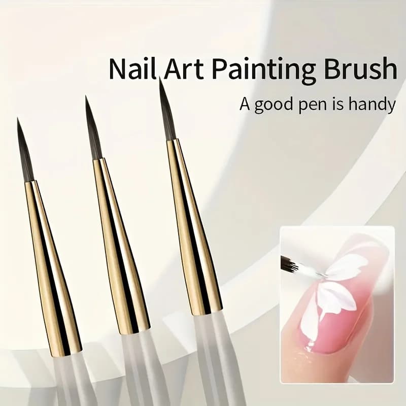 Set di 3 Pennelli Sottili e Appuntiti Multifunzionali per Nail Art - Setole Durevoli in Acrilico e Nylon, Manico Ergonomico per Strumenti di Nail Art