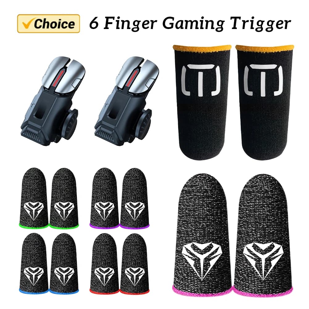 2 pezzi Trigger da gioco a 6 dita Controllo senza latenza per pulsanti fissi di gioco PUBG Controller di gioco per smartphone Android Iphone