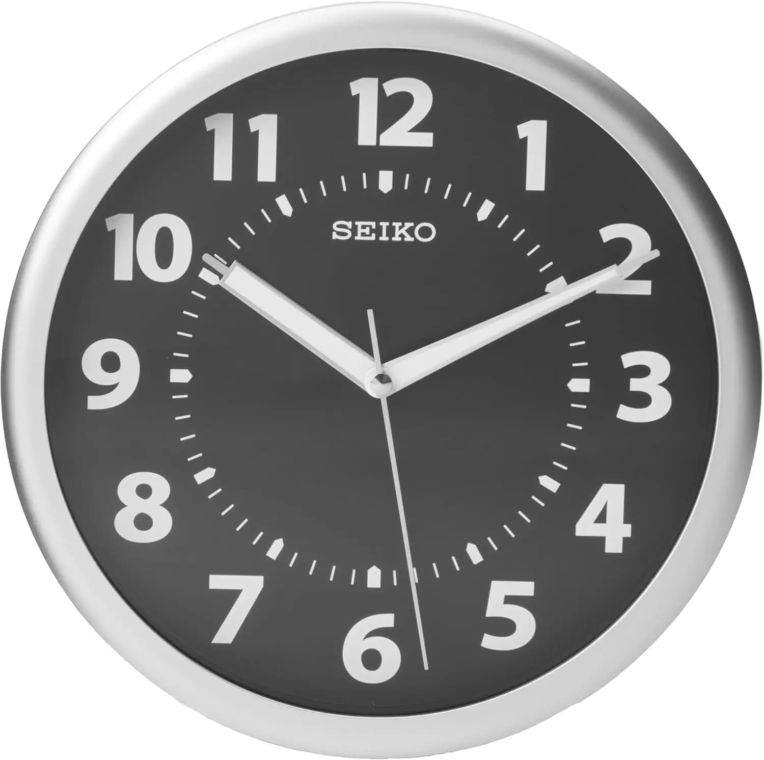 Wall clock with silver metal case and luminous numbers