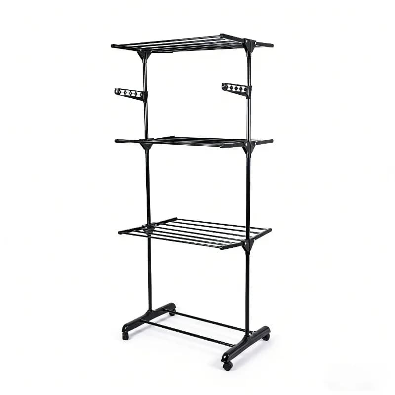 Rolling Multi-layer Foldable Clothes Rack Mobile Vertical Laundry Hanger