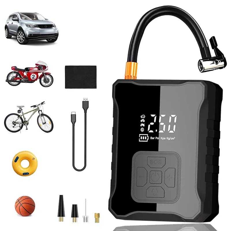 Pompa d'Aria Elettrica 150PSI con Display Digitale, Compressore d'Aria Wireless Portatile, Gonfiatore Rapido per Pneumatici di Moto e Auto