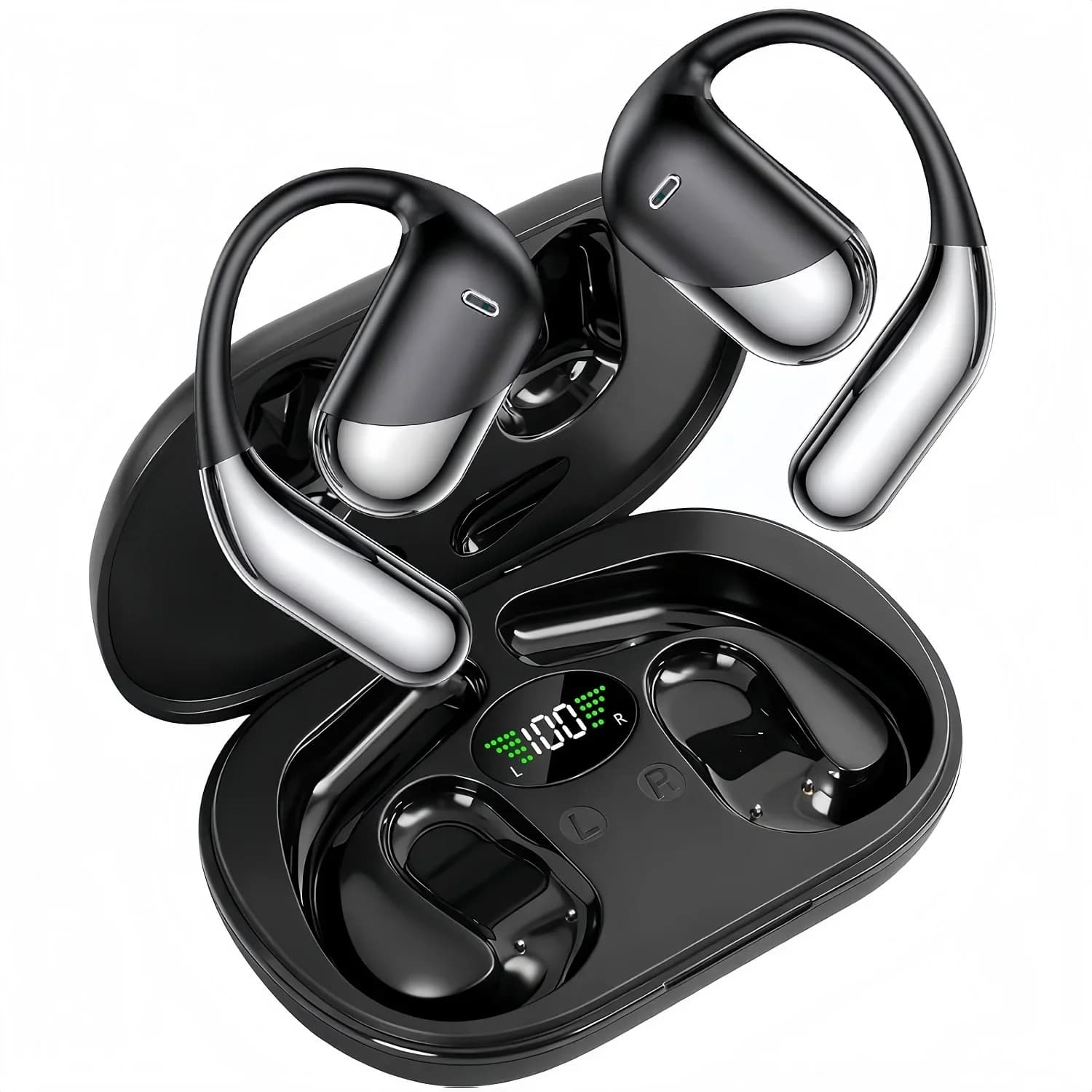 Auricolari Wireless Sport Bluetooth V6.1 con Microfono a Cancellazione del Rumore, 60 Ore di Autonomia, Stereo HiFi, Display LED, USB-C, IPX7