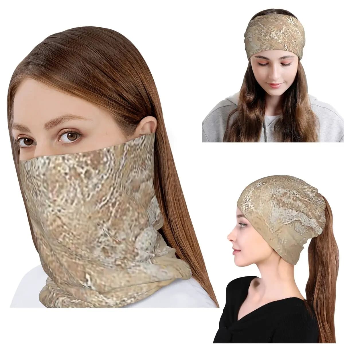 Scaldacollo/Maschera/Foulard/Sciarpa/Berretto da Ciclismo per Adulti, in Granito e Marmo Effetto Pietra Sabbia Crema Beige, Caldo, per Tutte le Stagioni