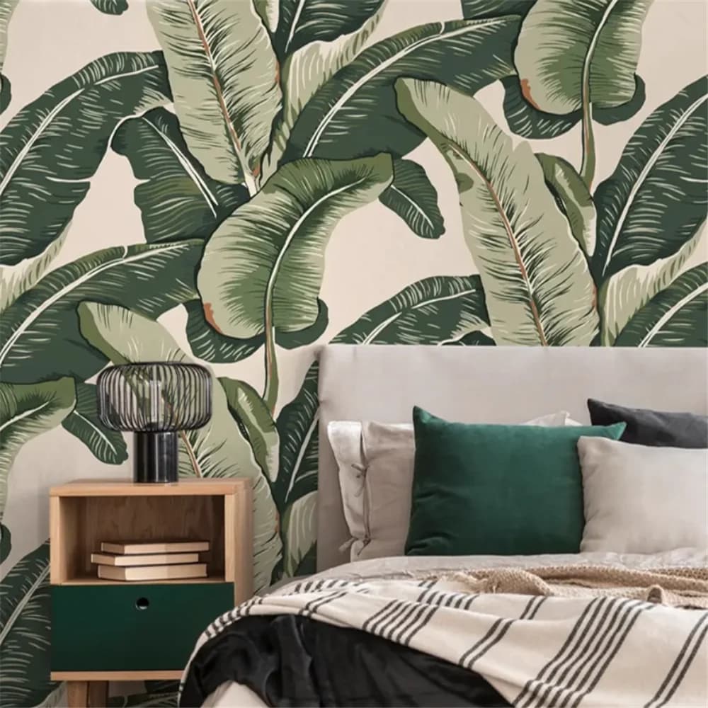 Carta da parati personalizzata con piante a foglia di banana, decorazioni per la casa, sfondi con foresta pluviale tropicale del sud-est asiatico per divano del soggiorno, sfondo TV