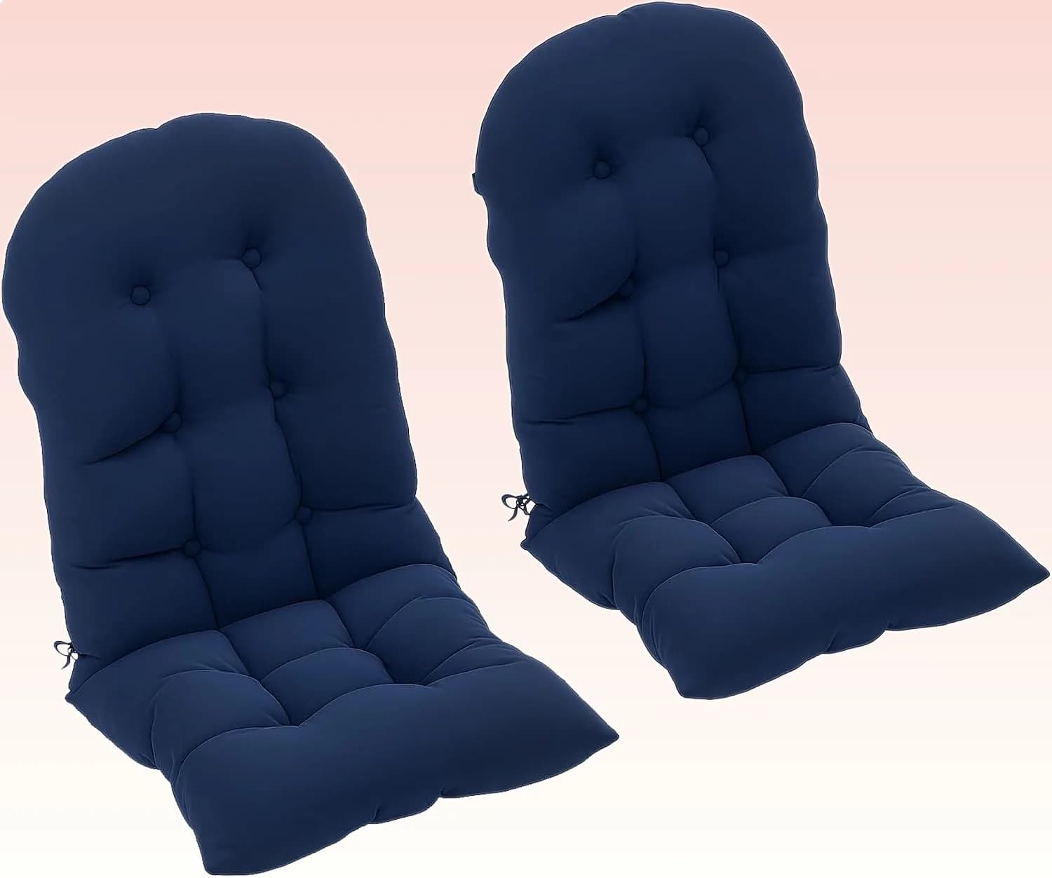 Outsunny Tufted High Back Patio Chair Cushions Set of 2, Non-Slip Adirondack Seat Pads with Ties, Navy Blue