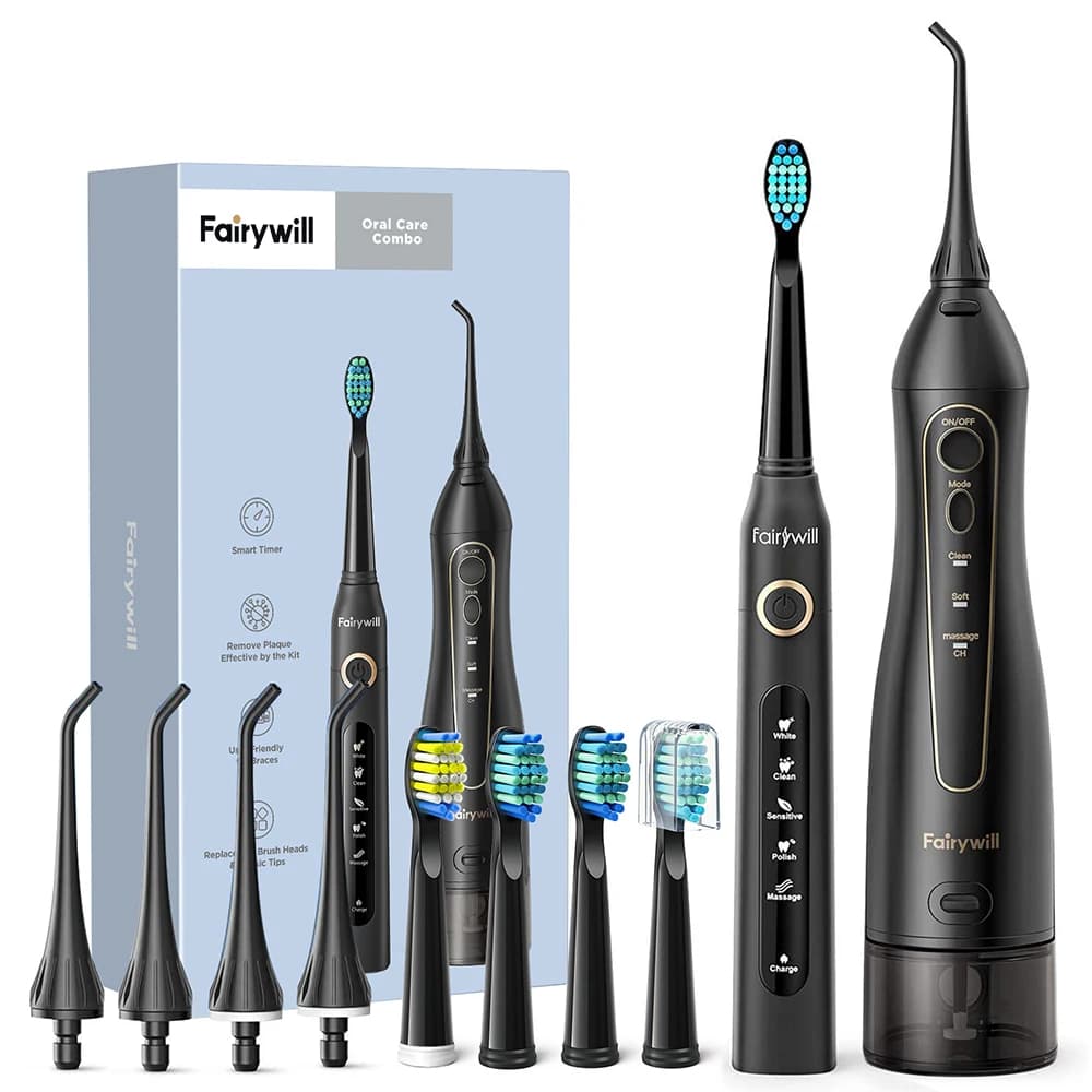 Fairywill Acqua Dentale Flosser Denti Portatile Cordless USB Irrigatore Orale Pulitore IPX7 Impermeabile Spazzolino Elettrico Set Casa