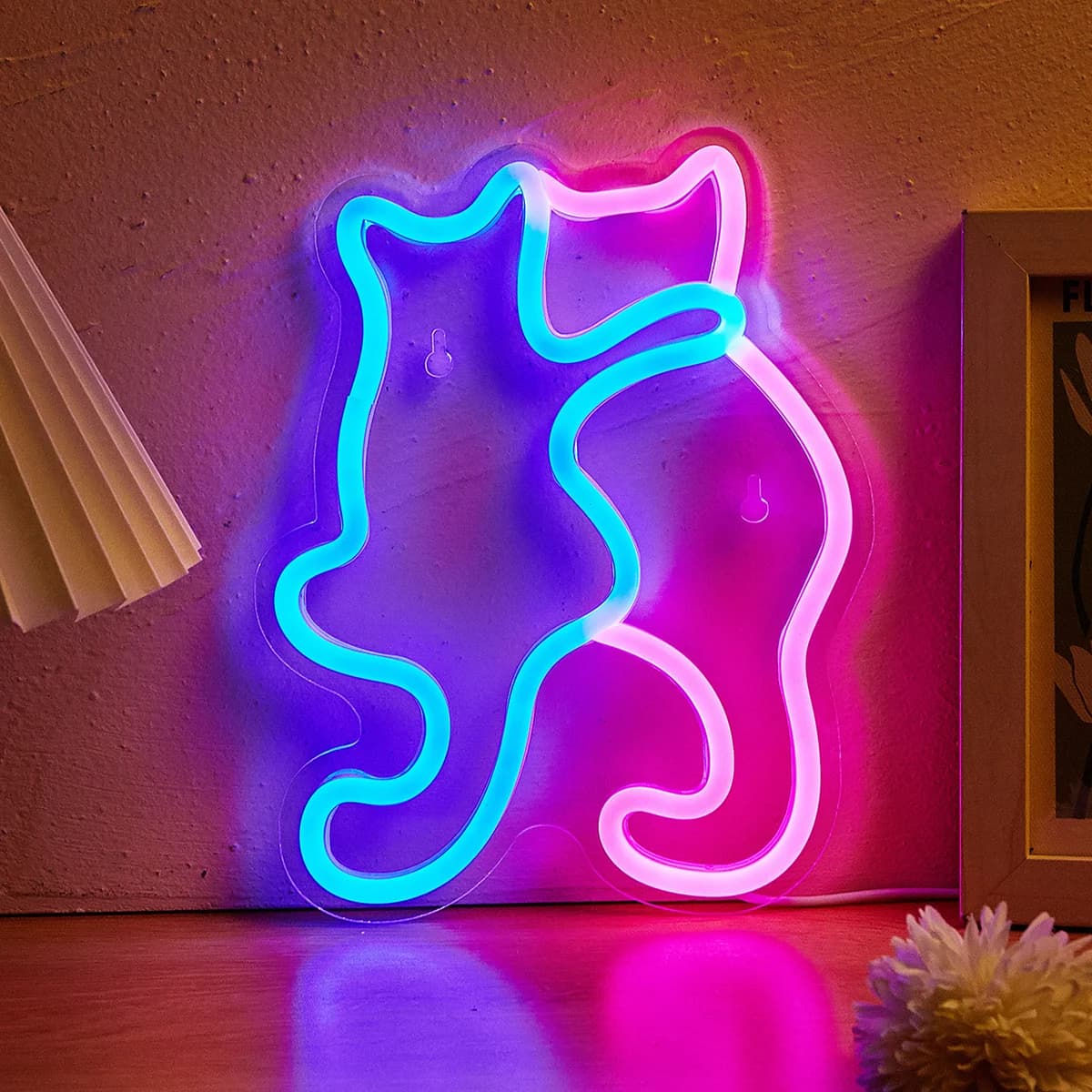Insegna al Neon LED a Forma di Gatto, Lampada Decorativa per Parete, Sala Giochi, Camera da Letto, Soggiorno, Alimentata Tramite USB, Luce Notturna