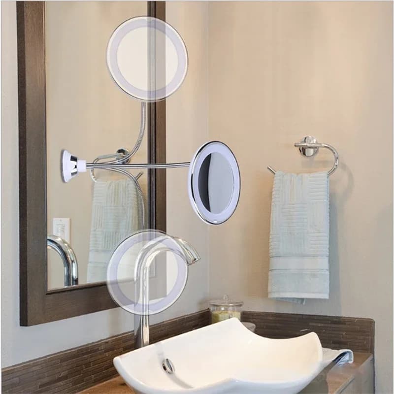 Specchio per trucco con ingrandimento 10X Specchio per ventosa con tubo flessibile Specchio per trucco con touch screen a luce LED 360 ° Specchio da bagno girevole
