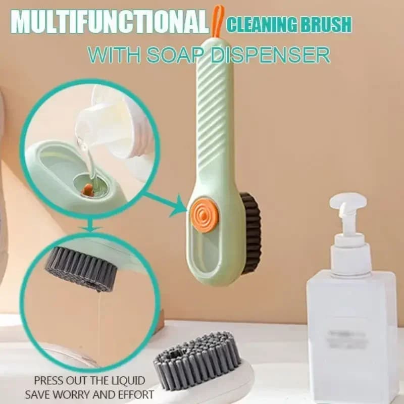 Spazzola per scarpe con serbatoio liquido integrato, multifunzione, a pressione, con setole morbide, per la pulizia domestica delle calzature
