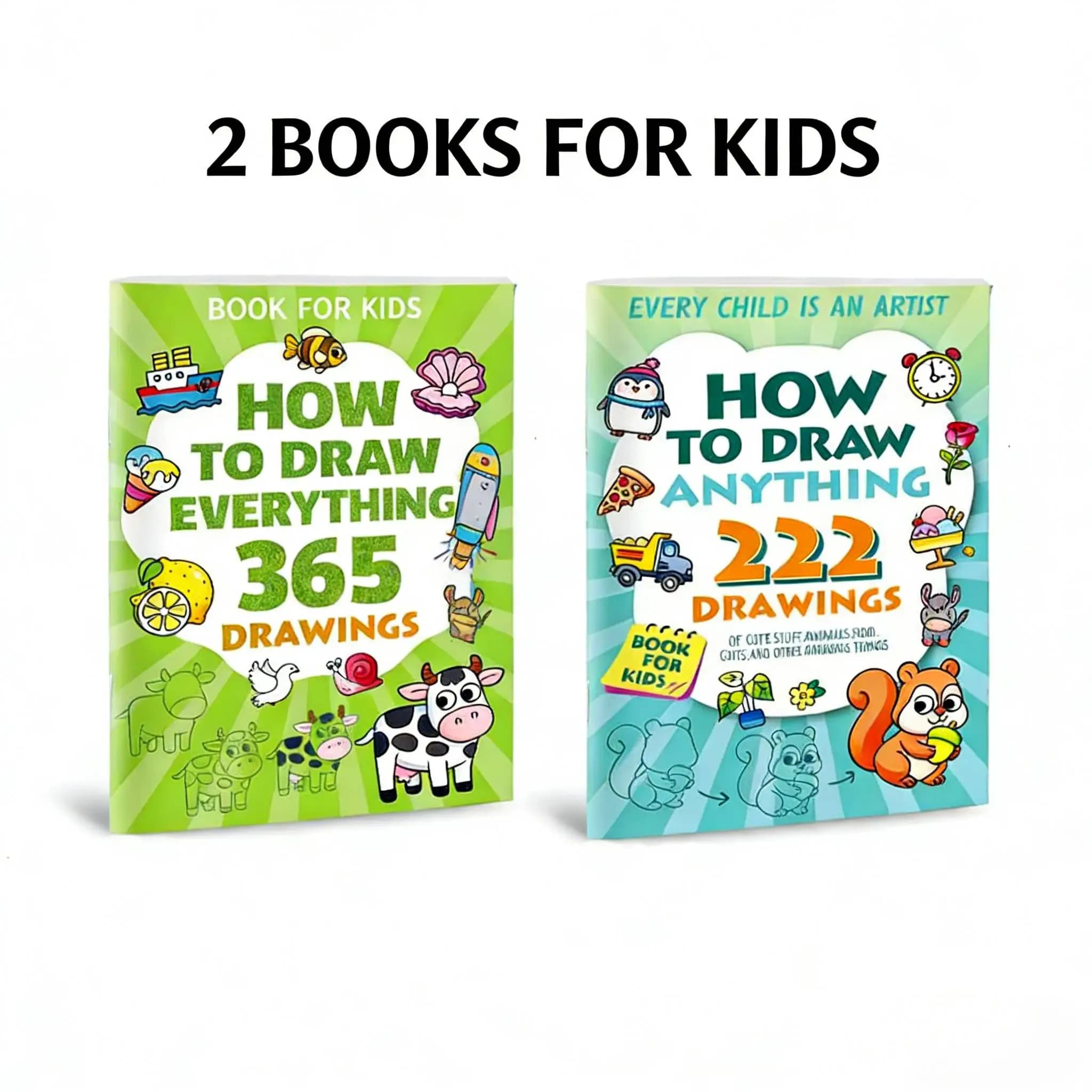 2 Books Teach Children How to Draw Everything 365/222 Drawings Are Children's Drawing Study Books