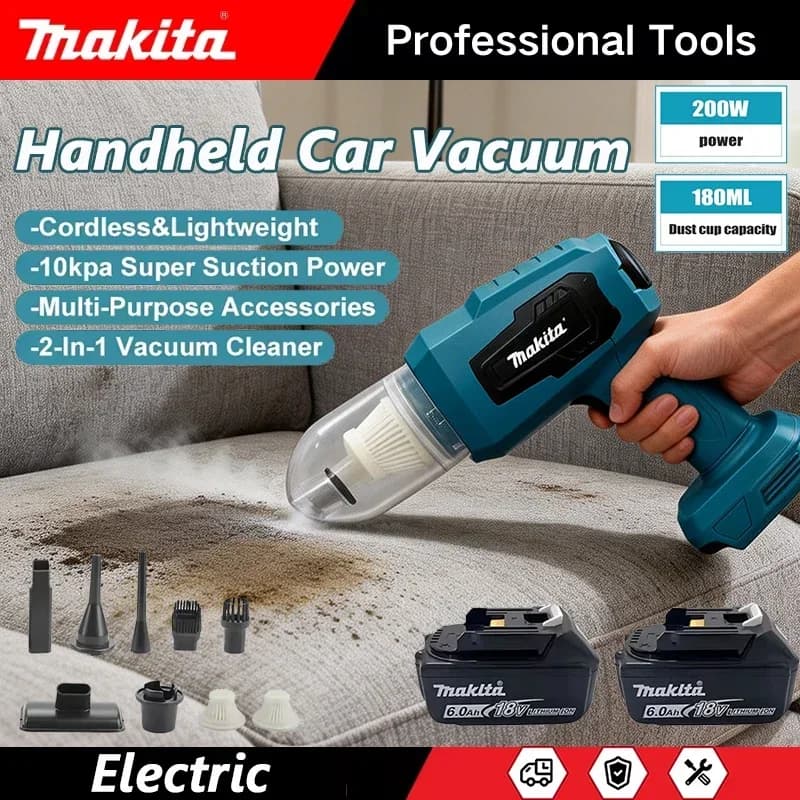 Mini aspirapolvere elettrico Makita a forte aspirazione, senza fili, portatile, per la pulizia della casa, con 7 ugelli, per batteria da 18V
