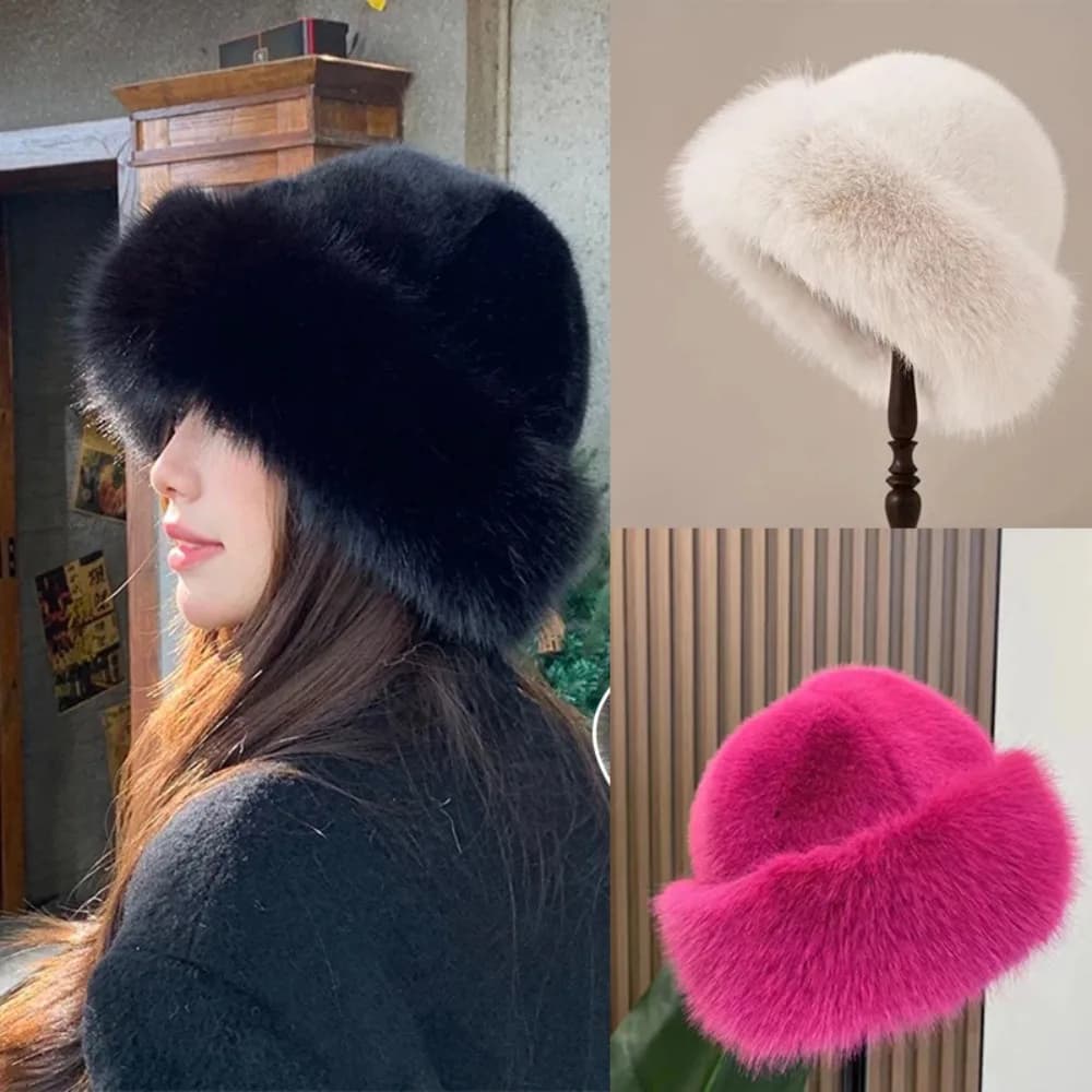 New hot bucket hat soft fur thickening cold cap Panama ear protection cover winter cap Christmas gifts