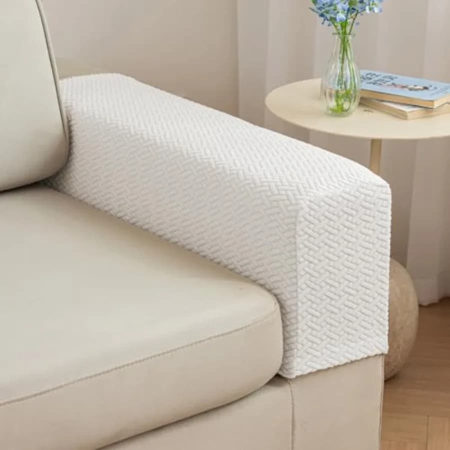 Copri Braccioli per Divano, Copri Braccioli per Poltrona Reclinabile, Copri Braccioli per Sedia, Protezioni Testurizzate - Bianco Crema, Grande (Set di 2)