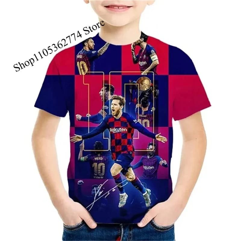 T-shirt Estiva 2026 Nuova Collezione alla Moda per Bambini con Stampa 3D, Popolare Stella del Calcio Messi, Fantastica Maglietta Casual a Maniche Corte per Ragazzi e Ragazze