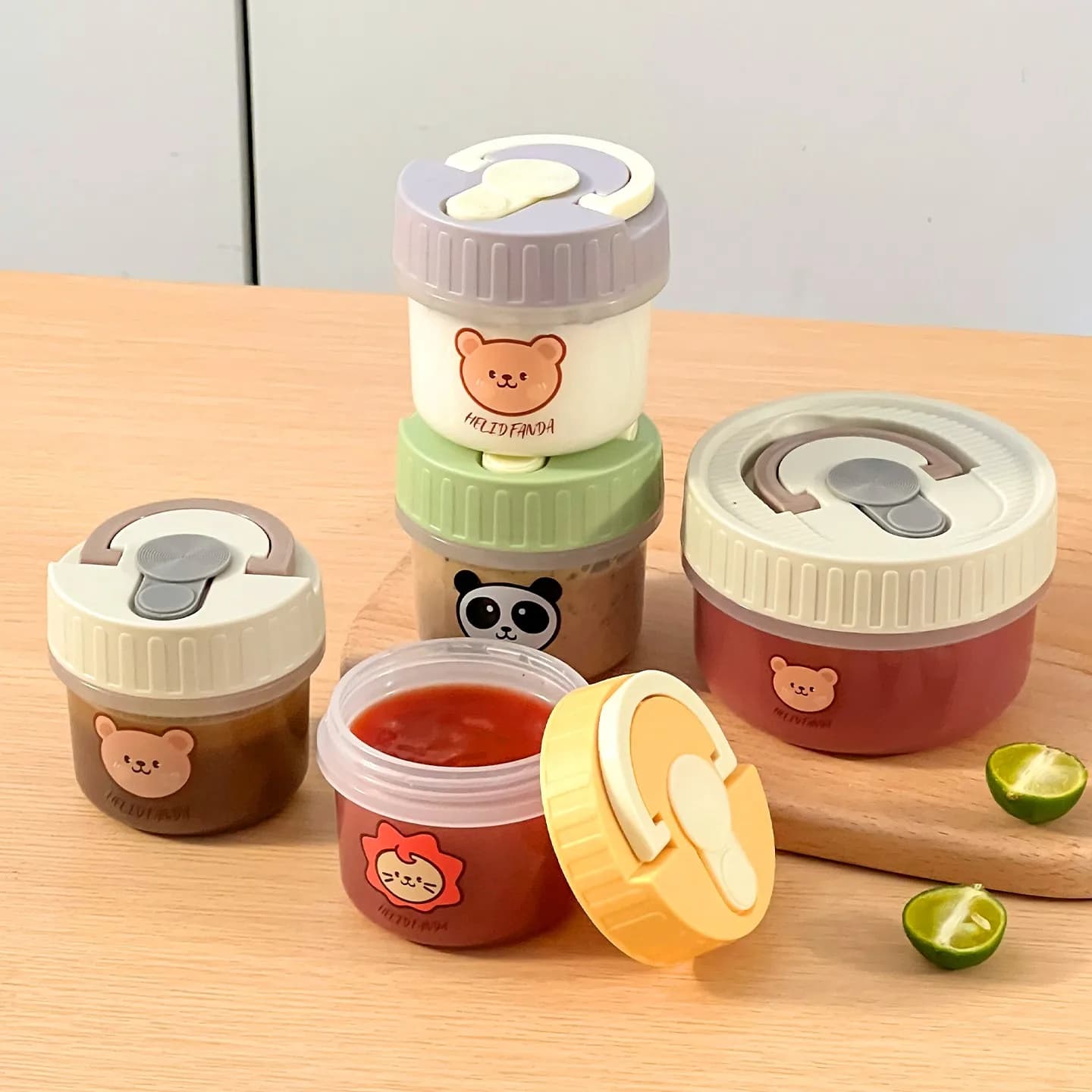 Portable Mini Sauce Container With Lid & Handle Reusable Clear Plastic Sealed Sauce Cup Outdoor Picnic Round Food Storage Box