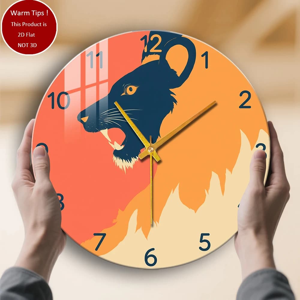 Orologio da parete in vetro temperato Orologio da fuoco con testa di pantera nera adatto per la decorazione della parete della stanza di casa o da tavolo ovunque