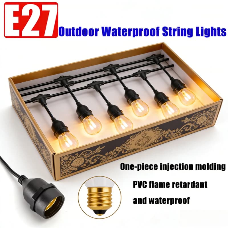 Catena Luminosa a LED E27 con Portalampada Filettato, Impermeabile IP68 per Esterni, Striscia Sigillata per Giardino, Cortile, Matrimoni, Illuminazione Notturna