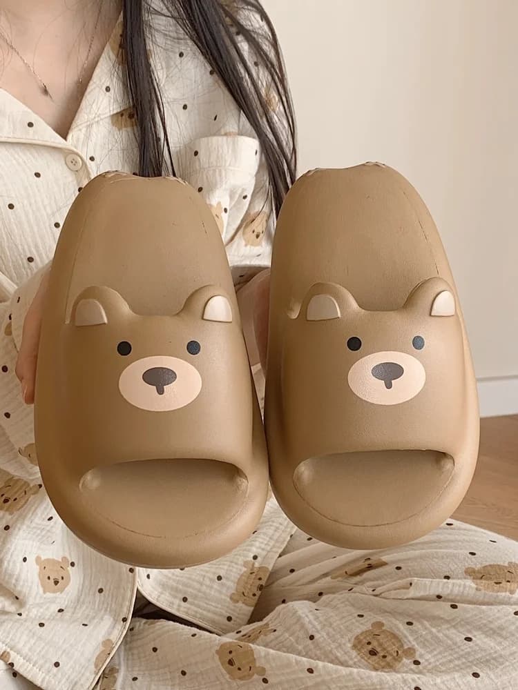 Ciabatte a Forma di Orso Carine per Casa e Bagno, Estive, Morbide in EVA, con Suola Spessa, per Coppie, Unisex, Comode e Facili da Indossare