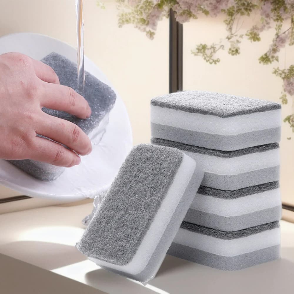 Spugna abrasiva bifacciale per uso domestico, panno spugna per lavare i piatti, panni per pulizia stoviglie, salviette spugna da cucina, panno spugna Bru