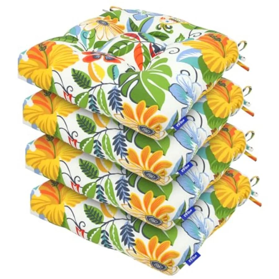 Cuscini per sedie da esterno in vimini tuftato, set da 4, 19x19, resistenti all'acqua per patio